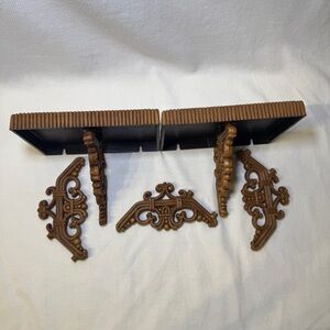 Pair Homco Wall‎ Shelves Brown Plastic Faux Wicker Weave Look #3323 Vintage 1978